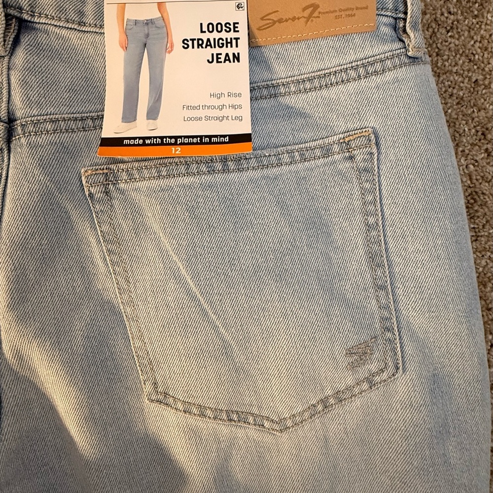 Seven7 Women's Sz 12 Sky Blue Straight Leg Jeans Distressed - Picture 9 of 16